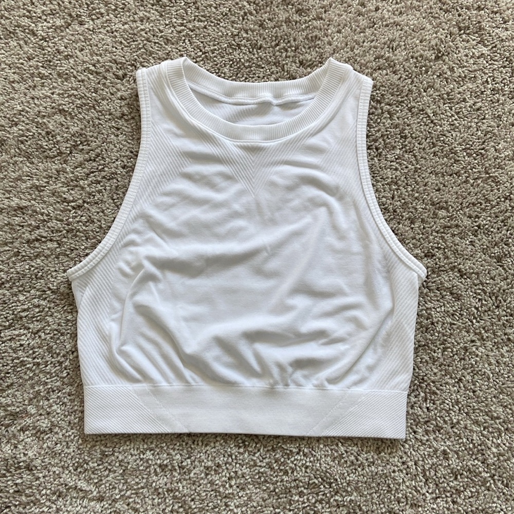 Alphalete White Ribbed Cropped Tank Top